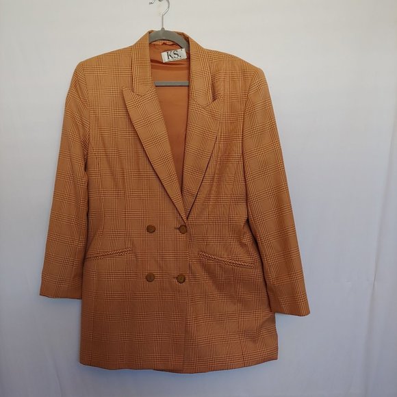 KS. Klaus Steilmann Vintage Light Peach and Brown Plaid Womens Blazer38 - Picture 1 of 15